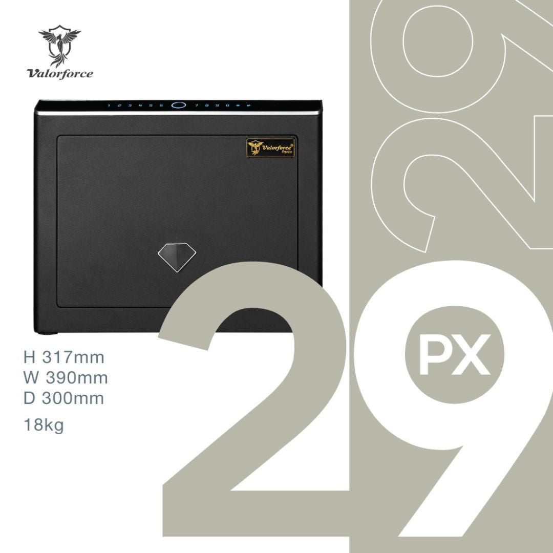 Compact home safe with fingerprint lock – Valorforce PX29
Valorforce small office security safe – PX29 model