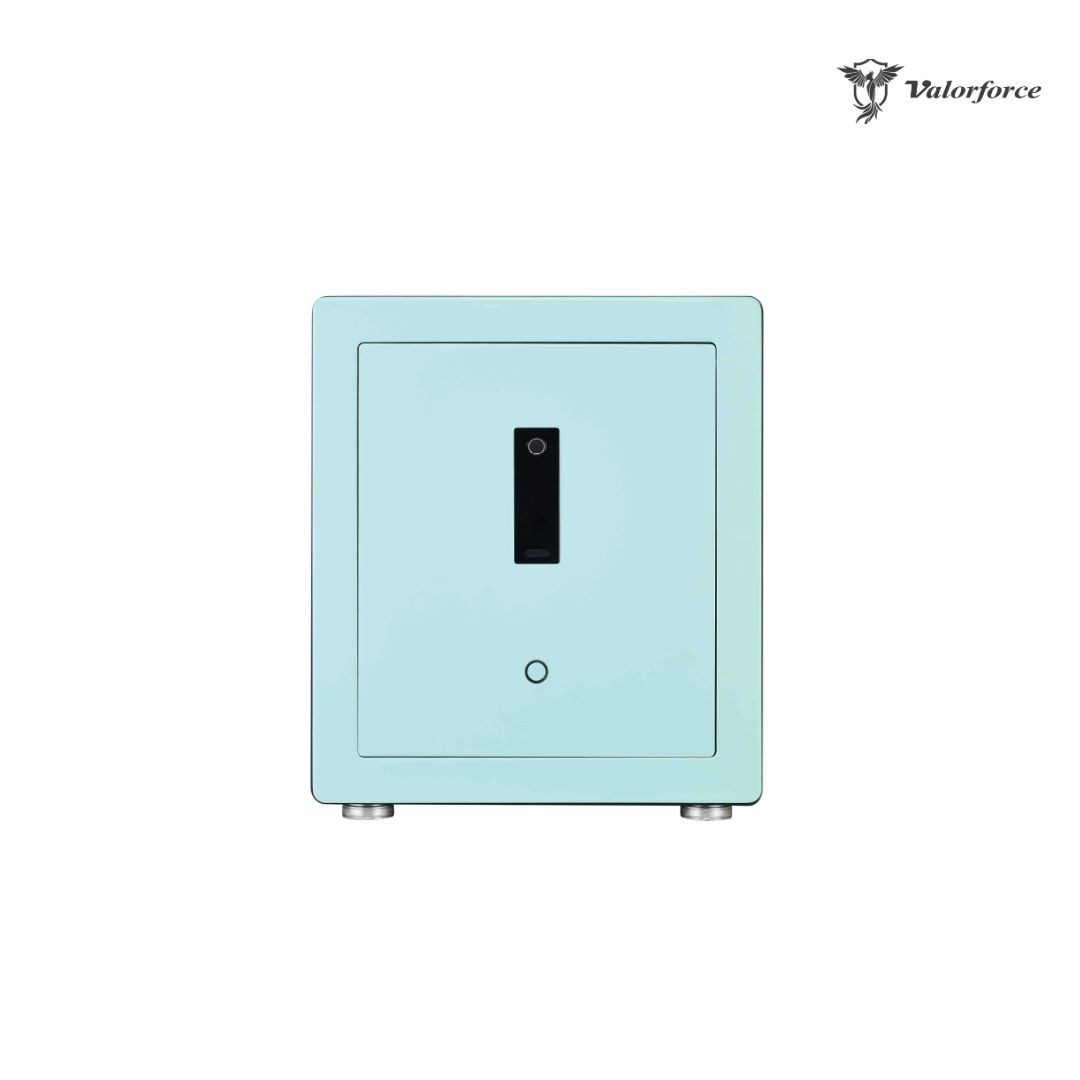 Elegant turquoise biometric safe with LED interior
Safe with fingerprint and PIN keypad – Valorforce Turquoise