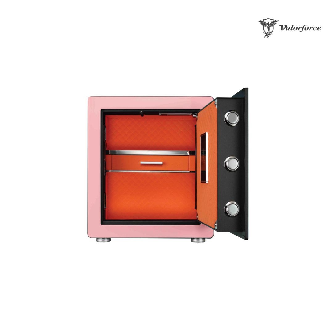 Valorforce Peony Pink safe triple bolt lock mechanism
Jewelry drawer inside Peony Pink luxury safe