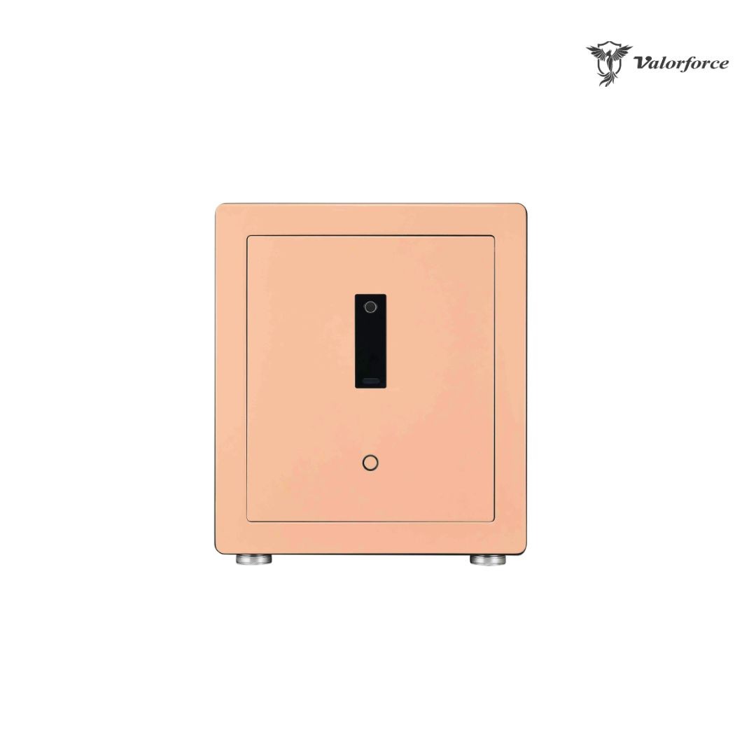 V12 Special Edition Safe in Light Peach – Open Door with Interior LED
Valorforce V12 Safe with Fingerprint and PIN Lock – Light Peach Edition