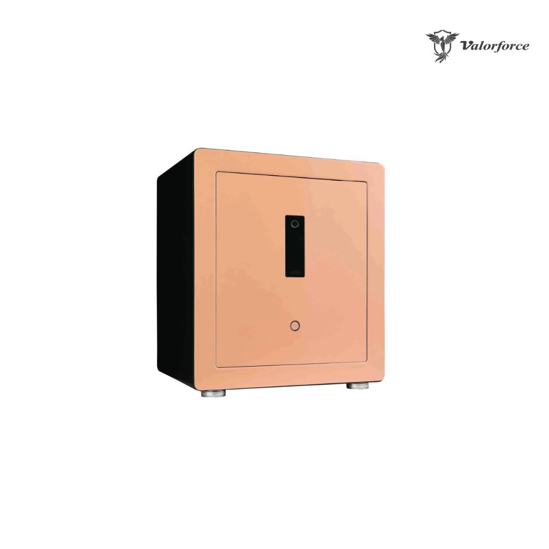 V12 Special Edition Safe in Light Peach – Open Door with Interior LED
Valorforce V12 Safe with Fingerprint and PIN Lock – Light Peach Edition