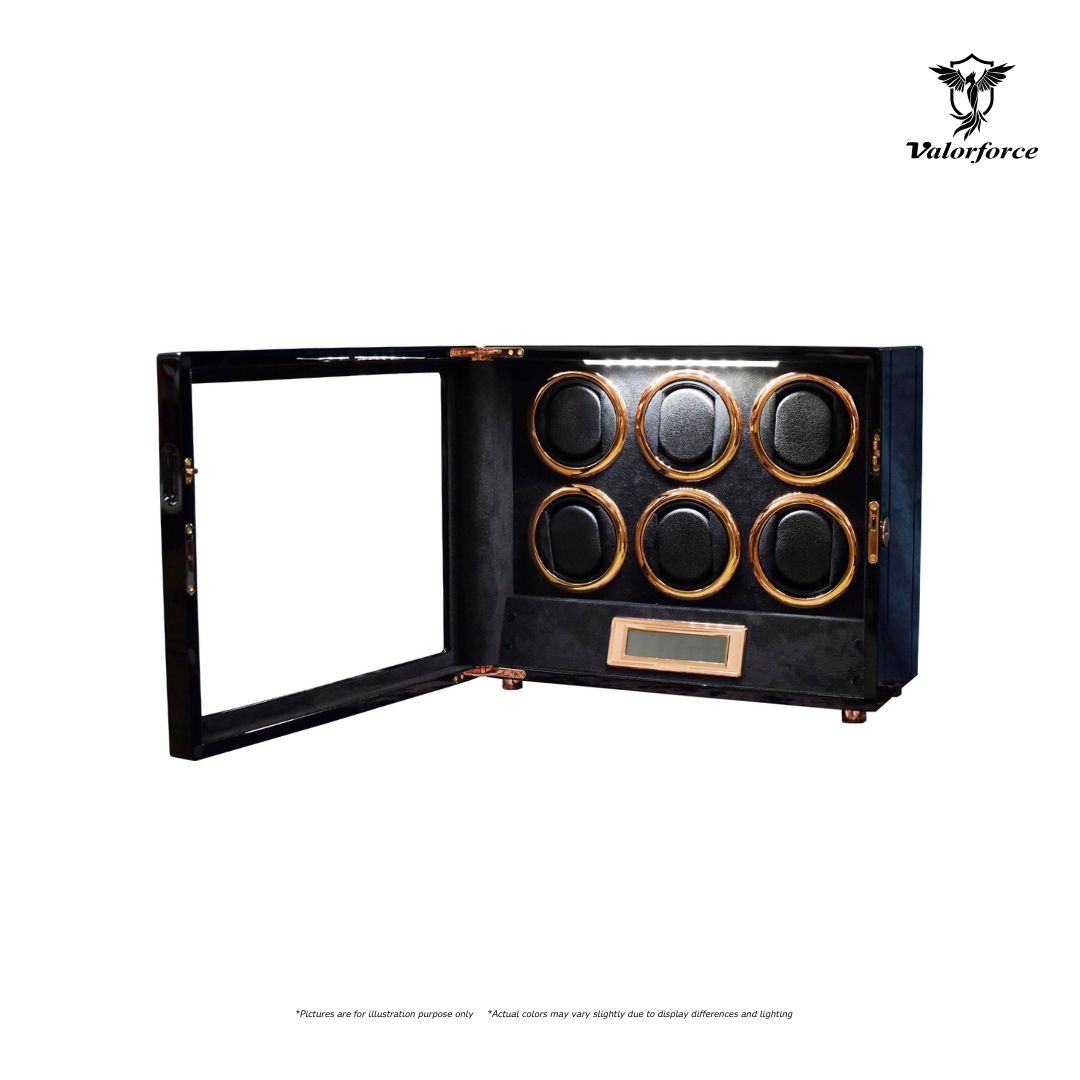 Digital Watch Winder, HDW6, 6-Watch Digital Winder, LED Watch Winder, Digital TPD Winder, Luxury Watch Storage, Key Lock Winder, Valorforce Winder