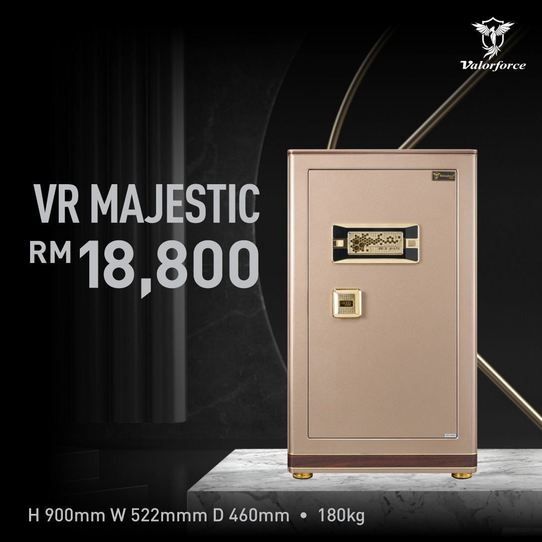Valorforce Elite Majestic Safe – front view with biometric panel
Luxury velvet/leather lining interior – Majestic vault