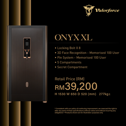 Valorforce Onyx XL Fireproof Safe with biometric facial recognition panel safe box malaysia

