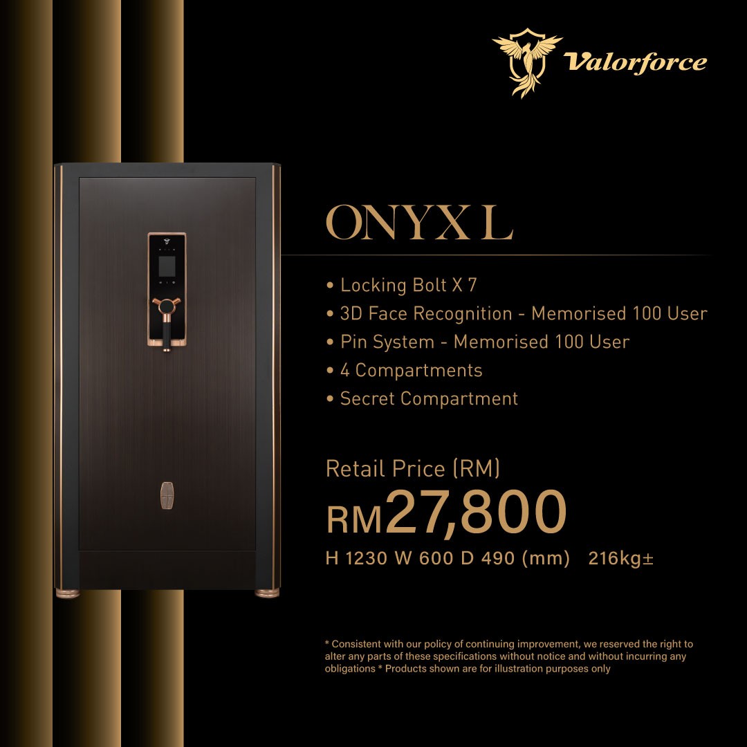 Valorforce Onyx L Fireproof Safe with biometric facial recognition panel safe box malaysia