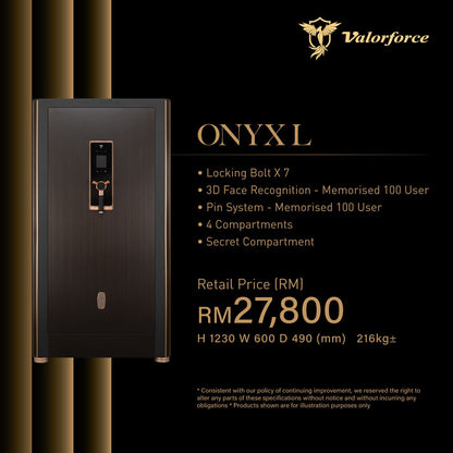 Valorforce Onyx L Fireproof Safe with biometric facial recognition panel safe box malaysia