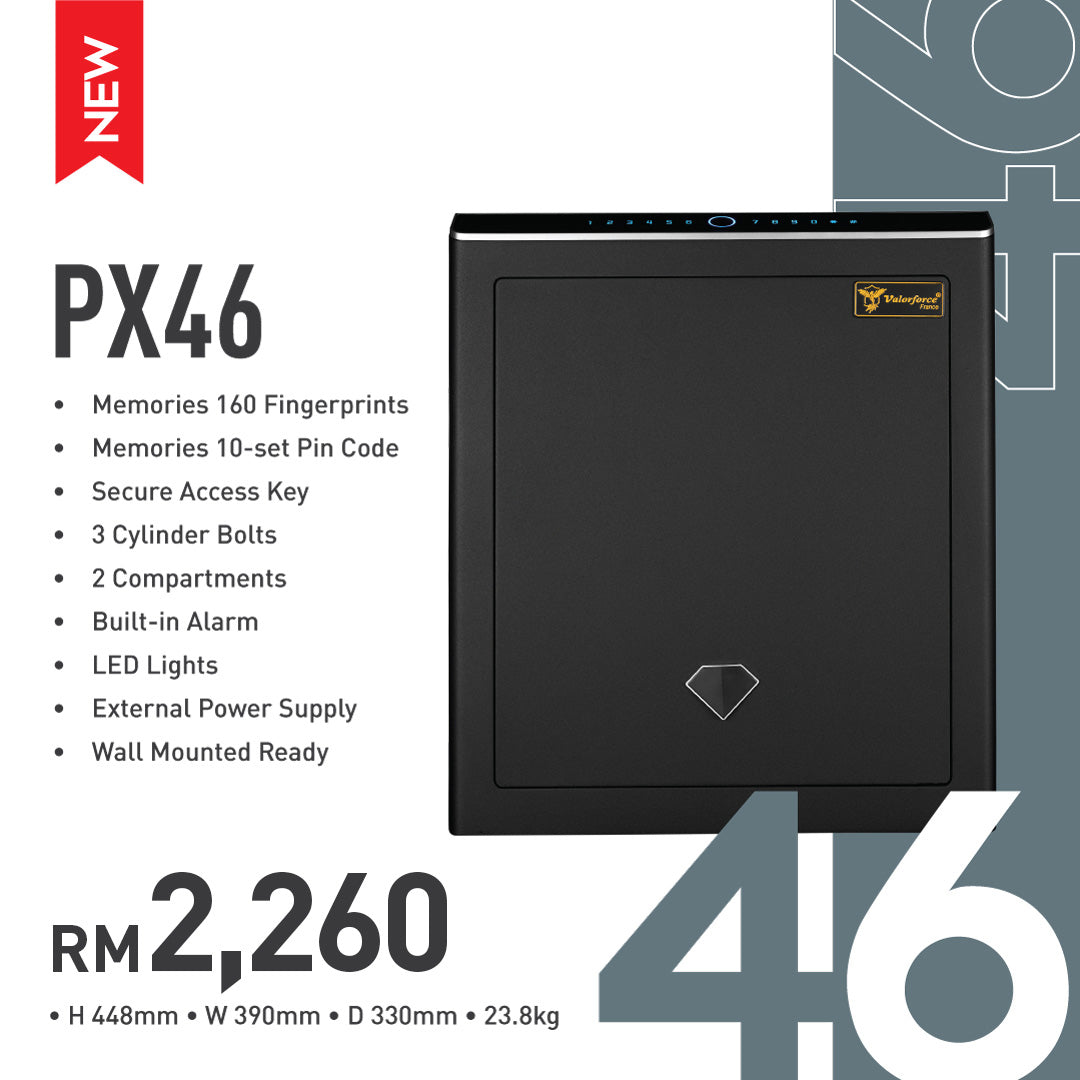 Valorforce PX46
PX46 fingerprint safe
biometric safe Malaysia
home security safe