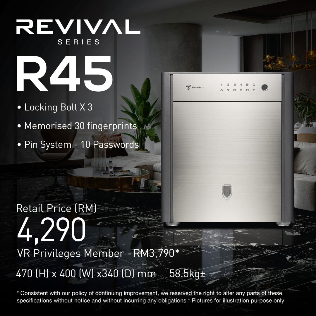 Revival R45 safe
stainless steel vault safe
jewelry safe Malaysia