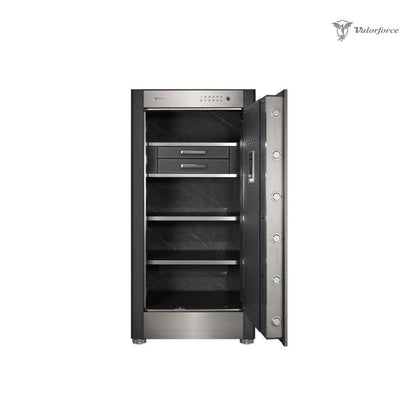 Zinc alloy handle on R120 safe

Large capacity stainless vault – Valorforce R120