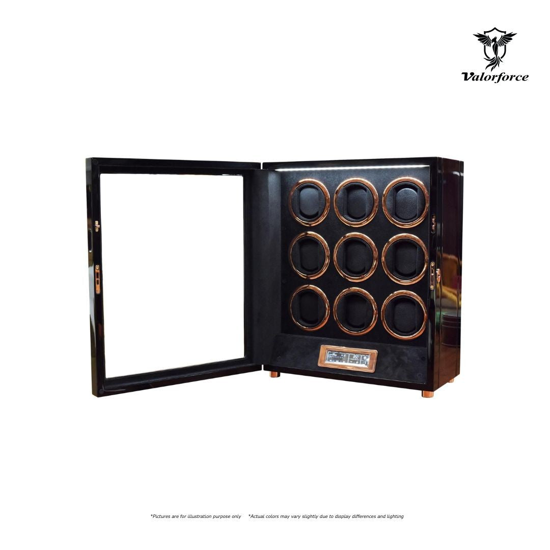 Digital Watch Winder, DWS9, 9-Watch Winder, Remote-Control Watch Winder, Digital TPD Winder, Luxury Watch Storage, Key Lock Winder, Valorforce Winder