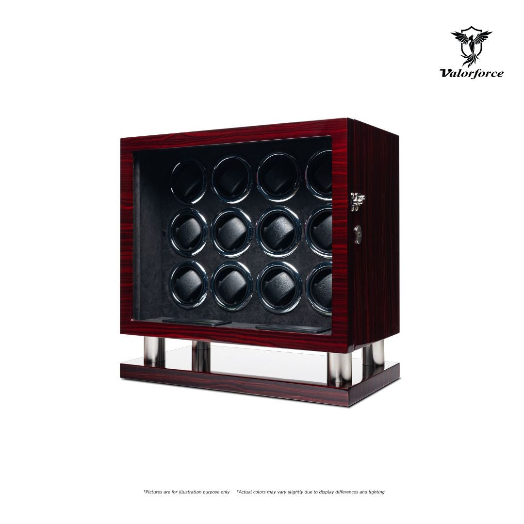 Valorforce Digital Winder DWS12 high-gloss LED display exterior

12-watch digital winder with LED lighting – DWS12

Digital TPD control panel watch winder DWS12

Key-lock luxury watch winder suede interior DWS12