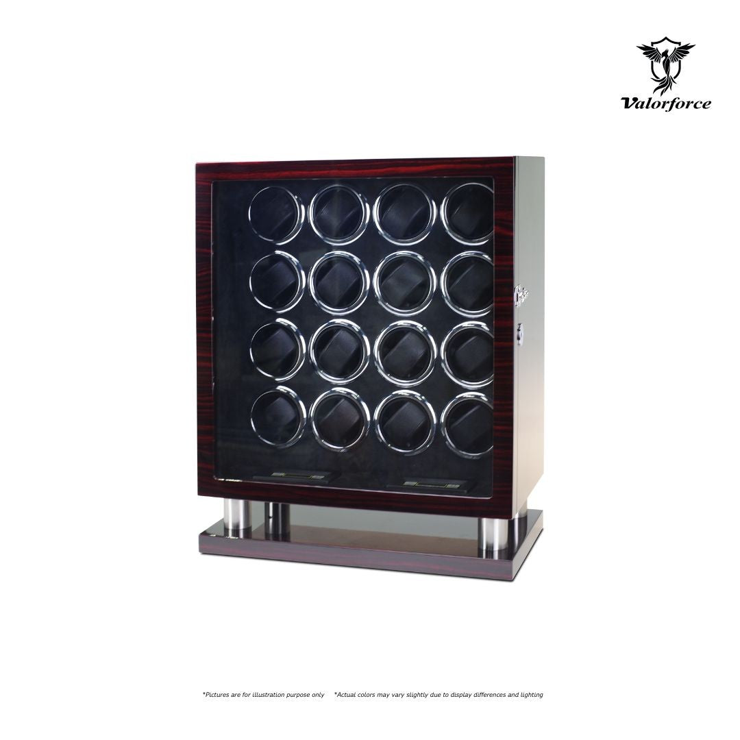 Valorforce Digital Winder DWS16 high-gloss LED display exterior

16-watch digital winder with dual LED lighting – DWS16

Digital dual TPD control panels on DWS16

Key-lock luxury watch winder suede interior DWS16