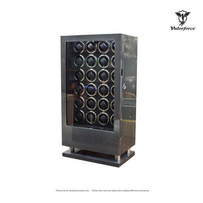 Valorforce Digital Winder DWS24 fingerprint watch winder exterior

24-watch digital winder with LED lighting – DWS24

Dual digital control panels on DWS24 watch winder

Key-lock luxury watch winder suede interior DWS24