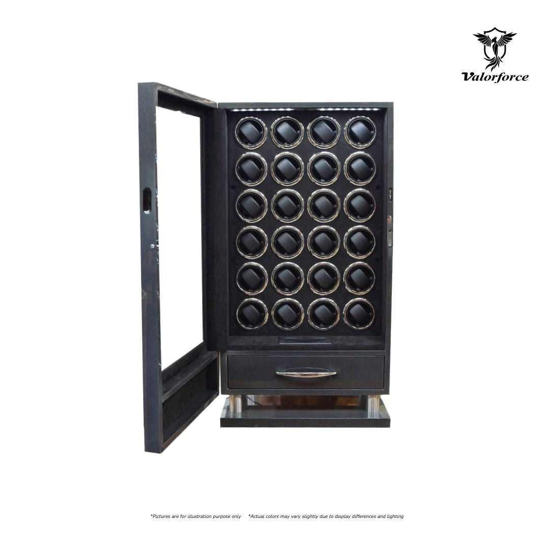 Digital Watch Winder, DWS24, 24-Watch Winder, Fingerprint Watch Winder, Dual Digital Panel, LED Watch Winder, Luxury Watch Storage, Valorforce Winder