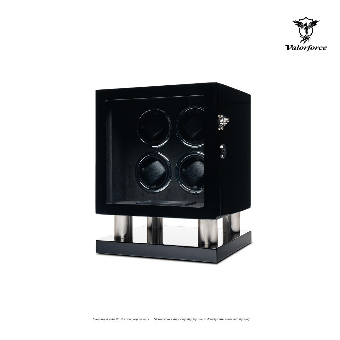 Valorforce Digital Winder DWS4 high-gloss LED-display exterior

4-watch digital winder with LED lights – DWS4

Digital TPD control panel watch winder DWS4

Secure key-lock luxury watch winder DWS4